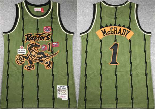 Mens Toronto Raptors #1 Tracy McGrady Green 1998-99 Throwback Stitched Jersey Mixiu->toronto raptors->NBA Jersey